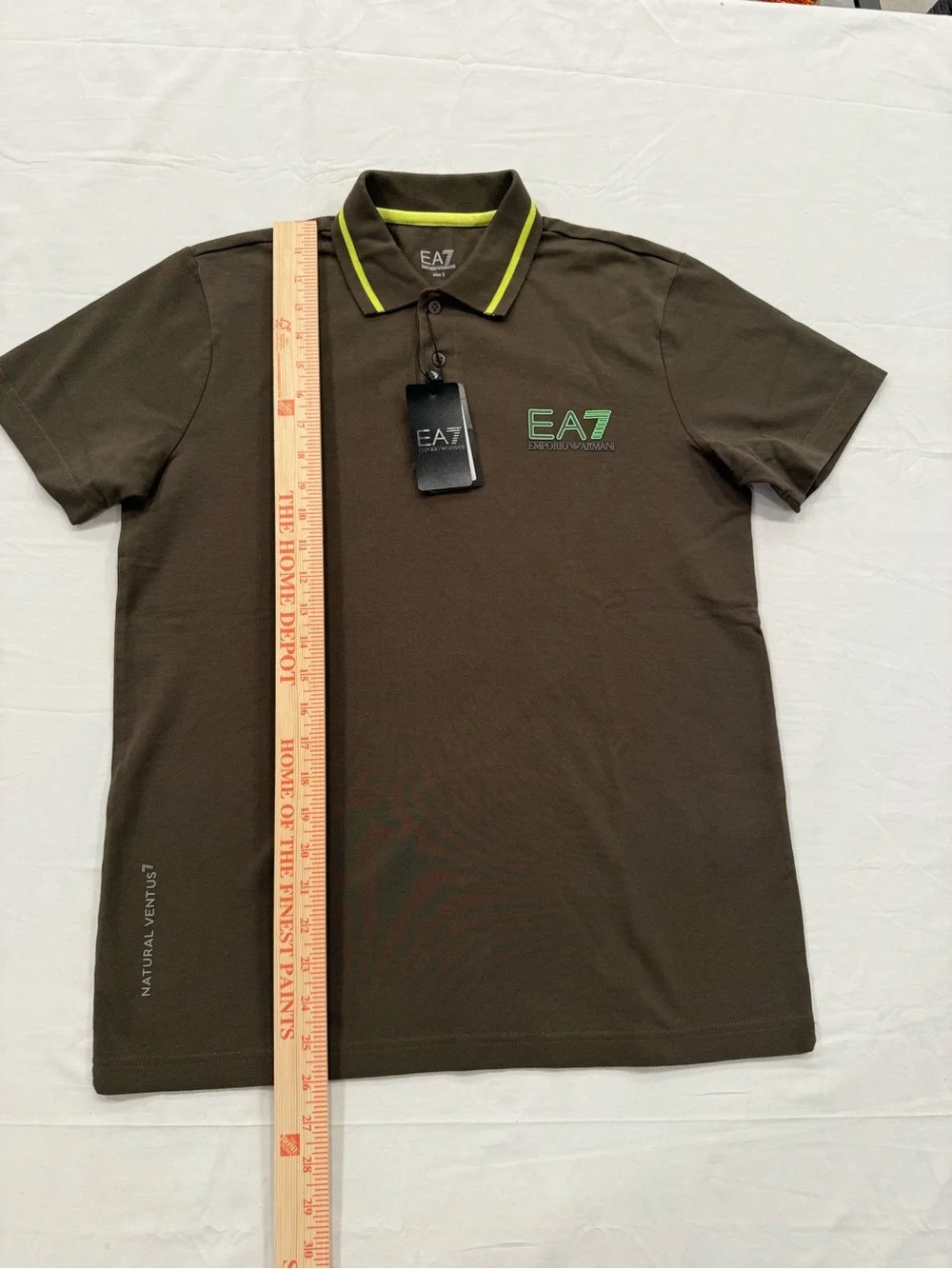 Emporio Armani EA7 Brown Polo with Neon Green Trim
